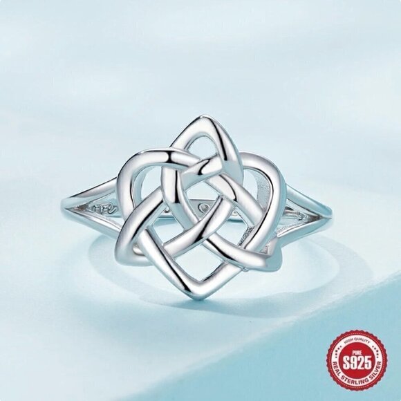 NWT S925 Sterling Silver Stamped Celtic Love Heart Knot Ring Sz.7 - Picture 5 of 12